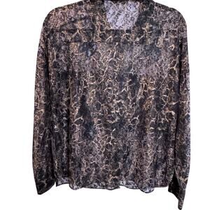 Zara XL Sheer Lace Snake Print Button Up Blouse Metallic Gold Mob Wife Indie